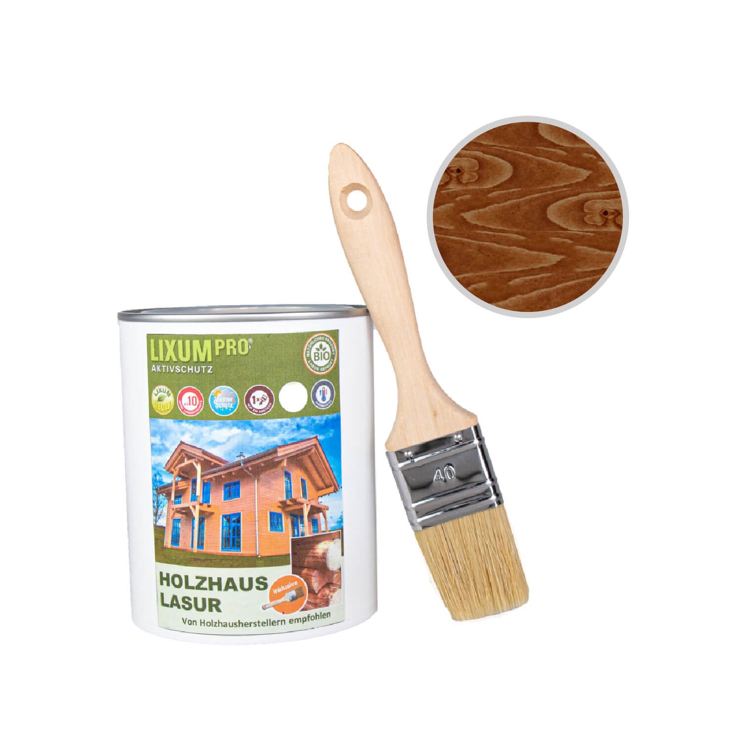 Biological wooden house & log house glaze - wood protection & wood care for inside & outside