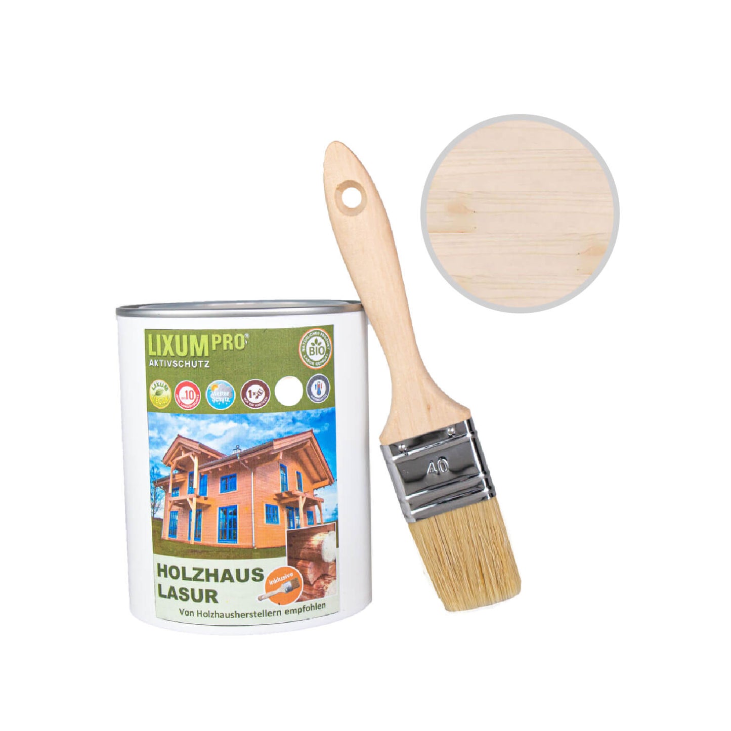 Biological wooden house & log house glaze - wood protection & wood care for inside & outside