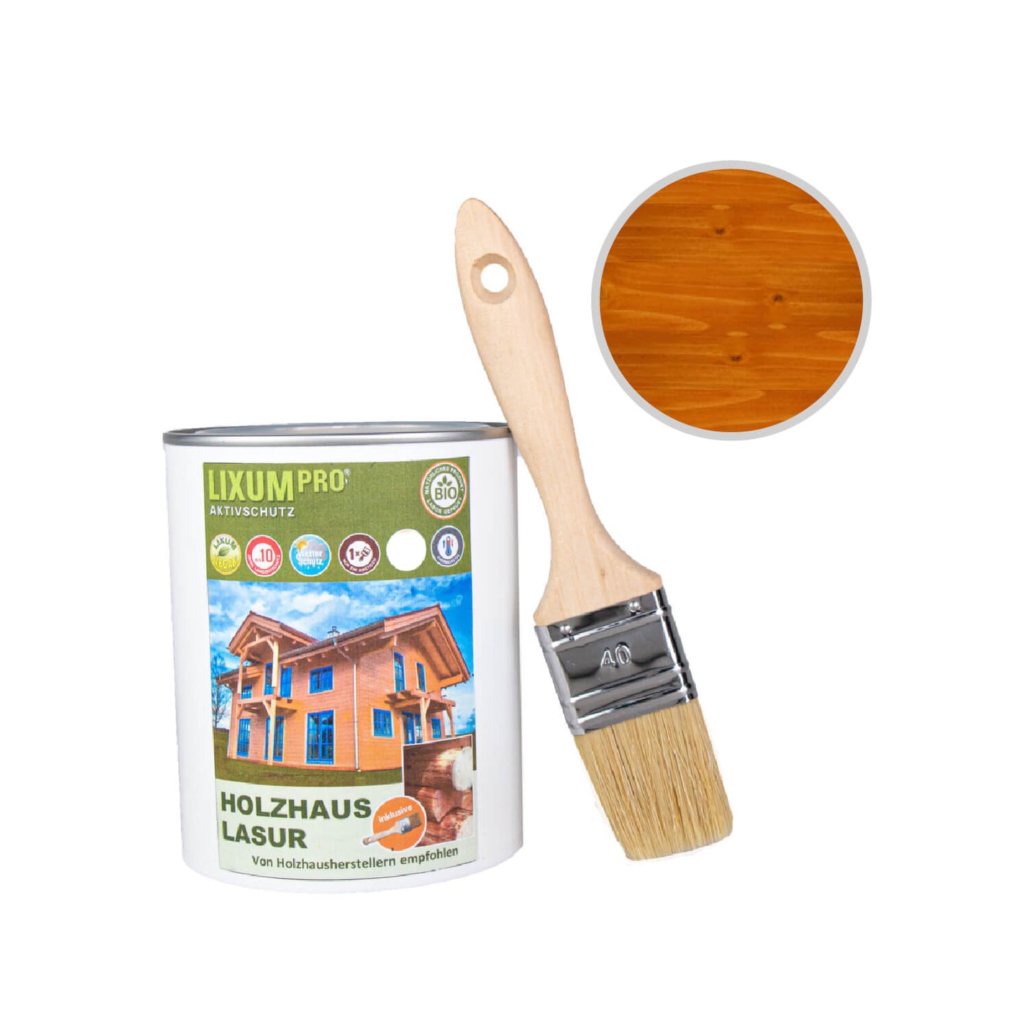 Biological wooden house & log house glaze - wood protection & wood care for inside & outside